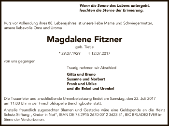 Traueranzeige von Magdalene Fitzner von SYK