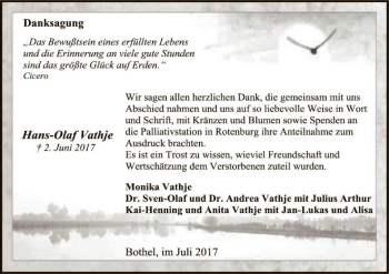 Traueranzeige von Hans-Olaf Vathje von SYK