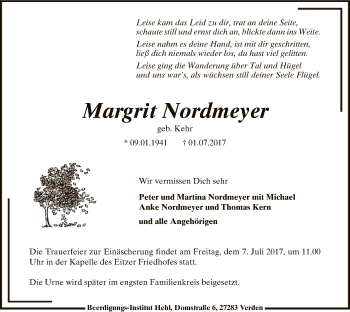 Traueranzeige von Margrit Nordmeyer von SYK