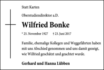 Traueranzeige von Wilfried Bonke von SYK