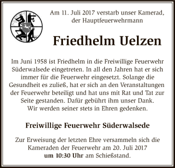 Traueranzeige von Friedhelm Uelzen von SYK