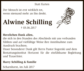 Traueranzeige von Alwine Schilling von SYK