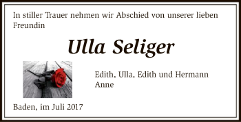 Traueranzeige von Ulla Seliger von SYK