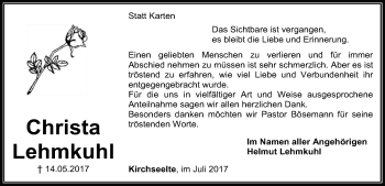 Traueranzeige von Christa Lehmkuhl von SYK