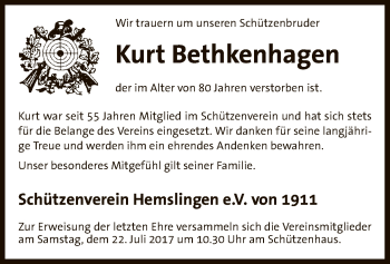 Traueranzeige von Kurt Bethkenhagen von SYK