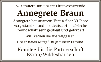 Traueranzeige von Annegrete Braun von SYK