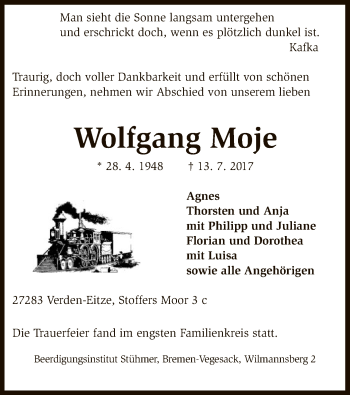 Traueranzeige von Wolfgang Moje von SYK