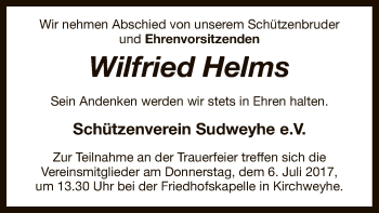 Traueranzeige von Wilfried Helms von SYK