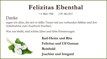 Traueranzeige von Felizitas Ebenthal von SYK
