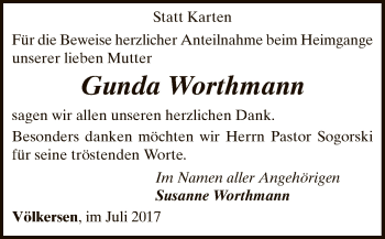 Traueranzeige von Gunda Worthmann von SYK