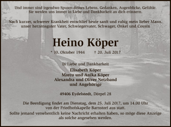 Traueranzeige von Heino Köper von SYK