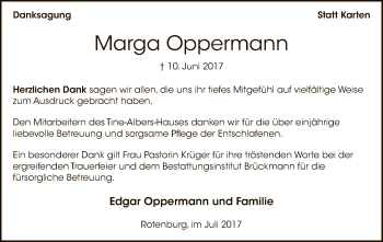 Traueranzeige von Marga Oppermann von SYK