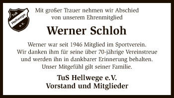 Traueranzeige von Werner Schloh von SYK