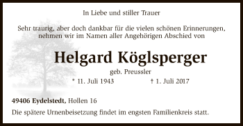 Traueranzeige von Helgard Köglsperger von SYK