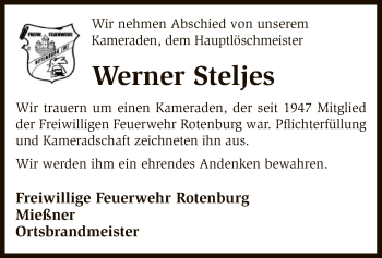 Traueranzeige von Werner Steljes von SYK