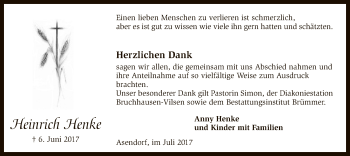 Traueranzeige von Heinrich Henke von SYK
