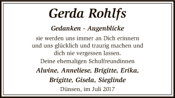 Traueranzeige von Gerda Rohlfs von SYK