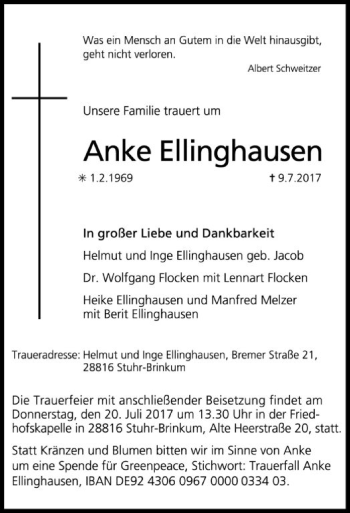 Traueranzeige von Anke Ellinghausen von SYK