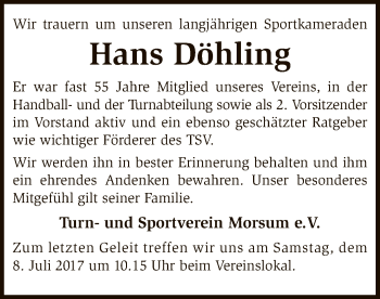 Traueranzeige von Hans Döhling von SYK