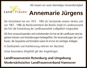 Traueranzeige von Annemarie Jürgens von SYK