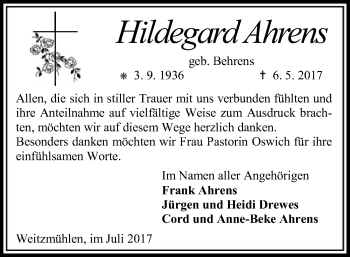 Traueranzeige von Hildegard Ahrens von SYK