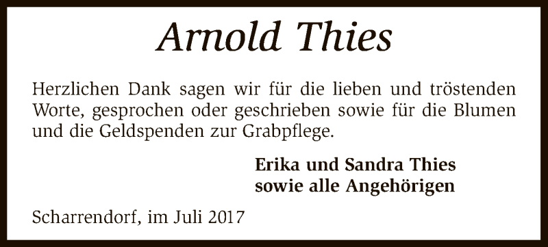  Traueranzeige für Arnold Thies vom 22.07.2017 aus SYK