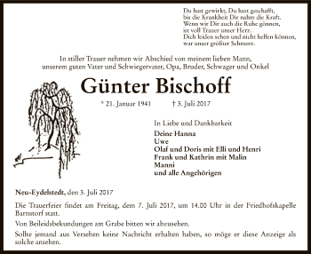 Traueranzeige von Günter Bischoff von SYK