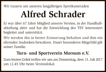 Traueranzeige von Alfred Schrader von SYK