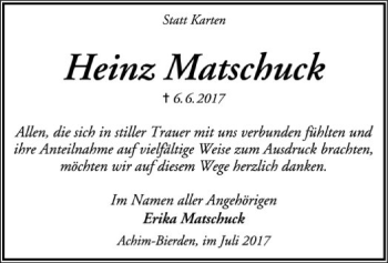 Traueranzeige von Heinz Matschuck von SYK