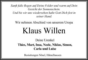 Traueranzeige von Klaus Willen von SYK