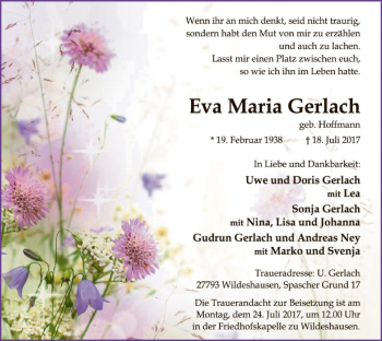 Traueranzeige von Eva Maria Gerlach von SYK