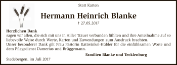 Traueranzeige von Hermann Heinrich Blanke von SYK