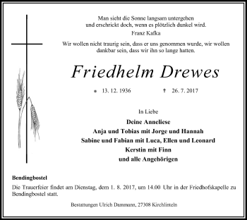 Traueranzeige von Friedhelm Drewes von SYK