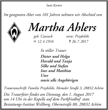 Traueranzeige von Martha Ahlers von SYK