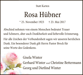 Traueranzeige von Rosa Hübner von SYK
