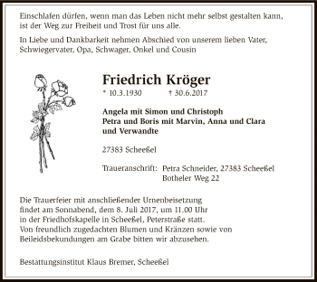 Traueranzeige von Friedrich Kröger von SYK