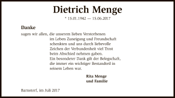 Traueranzeige von Dietrich Menge von SYK