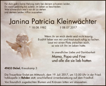 Traueranzeige von Janina Patricia Kleinwächter von SYK