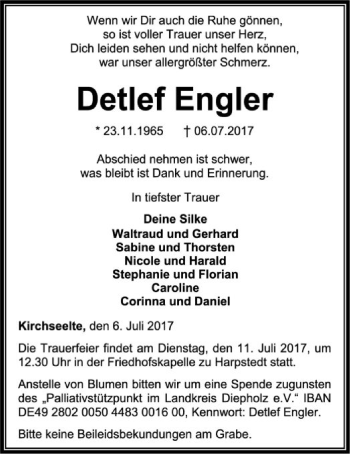 Traueranzeige von Detlef Engler von SYK