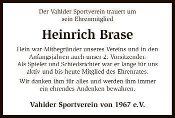 Traueranzeige von Heinrich Brase von SYK