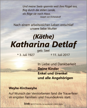 Traueranzeige von Katharina Detlaf von SYK