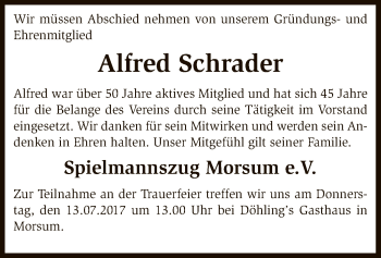 Traueranzeige von Alfred Schrader von SYK