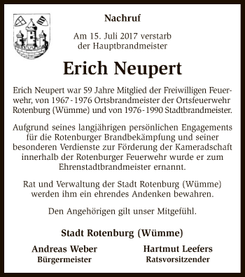 Traueranzeige von Erich Neupert von SYK