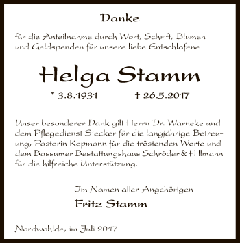 Traueranzeige von Helga Stamm von SYK