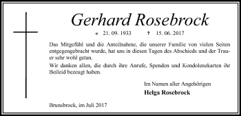 Traueranzeige von Gerhard Rosebrock von SYK