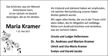 Traueranzeige von Maria Kramer von SYK