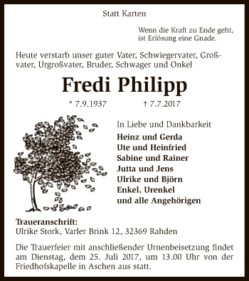 Traueranzeige von Fredi Philipp von SYK