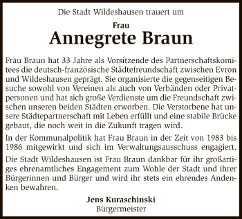 Traueranzeige von Annegrete Braun von SYK