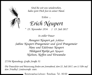 Traueranzeige von Erich Neupert von SYK