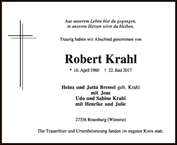 Traueranzeige von Robert Krahl von SYK